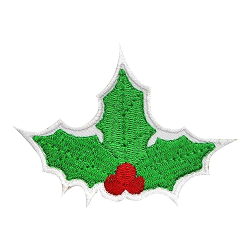 WASPRO Holly Patch, Christmas Tree Decorative Iron On Sew On Patch Badge, Green, 7x5 cm