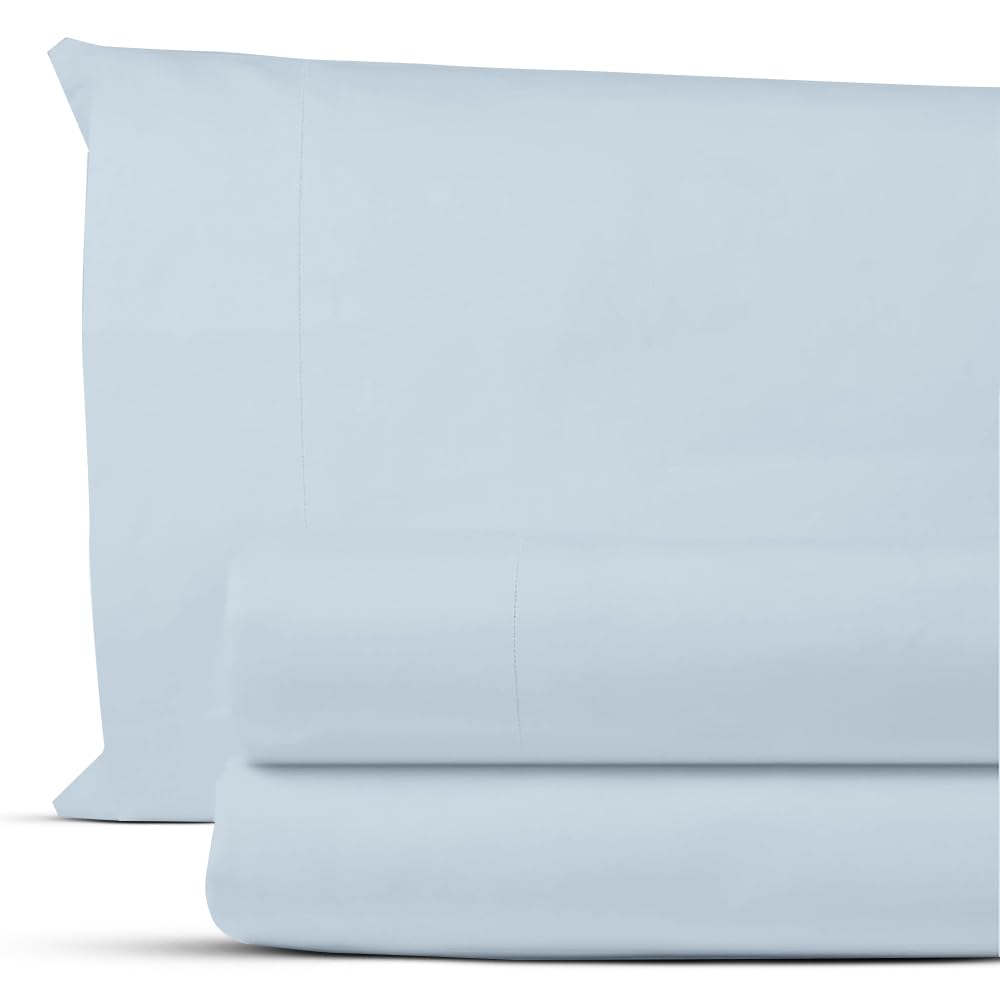 Juego de sábanas de 100 % algodón egipcio de 1000 hilos, color azul cielo, suave y liso, tamaño individual, 40,6 cm de profundidad, tejido satinado, ropa de cama de algodón de fibra