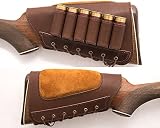 Genuine Leather Buttstock Ammo Shotgun Shell Holder Carrier Cover Suede Padded Cheek Rest (12 Gauge, Left Handed, Brown)