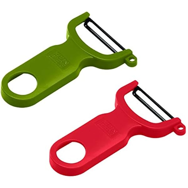 KUHN RIKON 24286 Swiss Peeler zestaw 2-częściowy, obieraczka do warzyw, ostrze ze stali nierdzewnej, czerwony i zielony, plastikowy