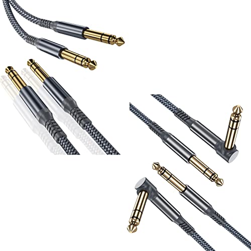 1/4 Inch TRS Instrument Cable 10ft Bundle with Right-Angle to Straight 6.35mm Male Jack Stereo Audio Cord 10FT Compatible for Electric Guitar,Bass,Keyboard,Mixer,Amplifier,Amp,Speaker (2+2 Cables)