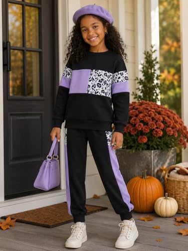 Image of Toddler Girls 2 Piece Cute Outfits, Crewneck Sweatshirt with Jogger Pants Kids Clothing Set for Fall Winter