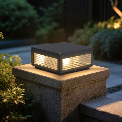 PAKEDANDUN Outdoor Post Lights, 11.81 Column Pillar Light Hard Wired, Modern Fence Posts Lamp Waterproof 3000K Warm LED Lighting Lantern with E26 Bulb for Patio Driveway Garden Decoration