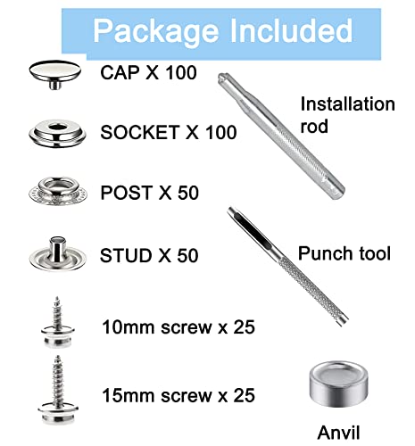 350 Pieces Canvas Snap Kit, Betterjonny Stainless Steel Screws Snaps Marine Grade Canvas Upholstery Boat Snaps Fastener Press Stud Cap With 3 Setting Tools Material Hole Punch For Diy Cover Leather #TOP1