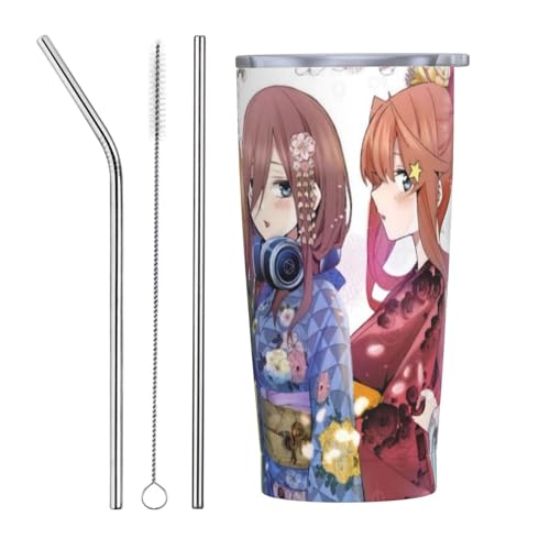 五等分の花嫁 アニメ ストロー&ストローブラシ付き マグカップ コーヒーカップ 600ml コンビニカップ タンブラー ステンレス製 保冷 保温 車用 蓋付き 持ち運び 水筒 大容量 直飲み キャラクター 人気 プレゼント