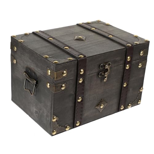 TOPPERFUN Wooden Treasure Box Small Lock Storage Boxes for Jewelry Documents Books Pirate Theme