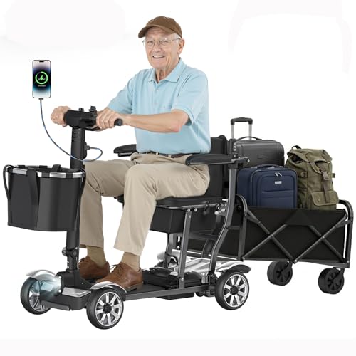 Image of 4 Wheels Mobility Scooters for Seniors,39LBS Light Frame&15 Miles Travel Range&350LBS Capacity&270W Brushless Motor Powered Wheelchair Folding Electric Scooter&Dust Cover&LED Lights&Auto Brake ELC-15