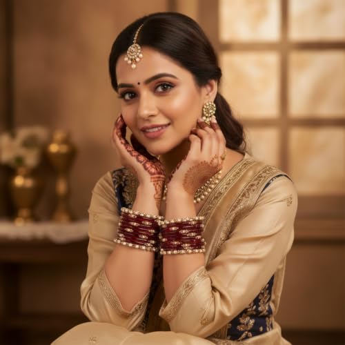 Image of SUNDRAM Women's Premium Fancy Glass Bangles for Women & Girls |with Zircon Gemstone Work & Charm| Traditional Ethnic Bangles Set of 12