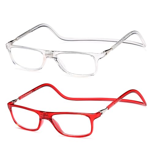 NEW VISION Gafas Presbicia Hombre 2 PACK, Gafas de Presbicia Cierre Imán, Longitud Ajustable, Gafas De Lectura para Hombre y Mujer, NV2904 (Tr, 1.5, x)