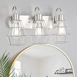 Mlambert 3-Light Industrial Bathroom Vanity Light, Vintage Metal Cage Wall Sconce, Rustic Farmhouse