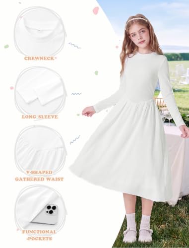 HOZIY Girls Dresses Size 8 White Long Sleeve Maxi Kids Dress for Teens - image 4