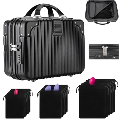 Adult Toy Storage Organizer Case with Lock 16PCS Private Storage Box Set Includes 15 Pcs 3-Size Velvet Storage Bags Portable Discreet Adult Toy Organizer for Home Travel and Personal Use Black