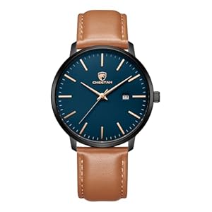 Minimalist Waterproof Quartz Watches for Men with Leather Strap, Auto Date