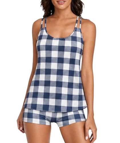 Image of Urchics 2026 Women Two Piece Tankini Swimsuit Tummy Control Plus Size Long Torso Top and High Waisted Boyshorts Bathing Suits