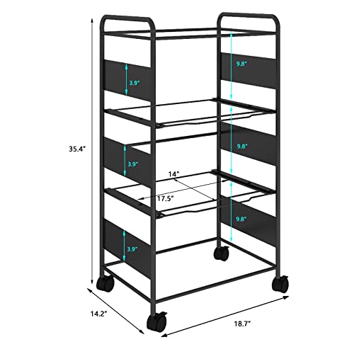 Natwind 3-Tier Metal Rolling File Cart With Wheels For Letter Legal Size Hanging Files Mobile File Folder Rack With Pull-Out Drawer File Organizer Cabinet For Home Office（Black） #TOP1