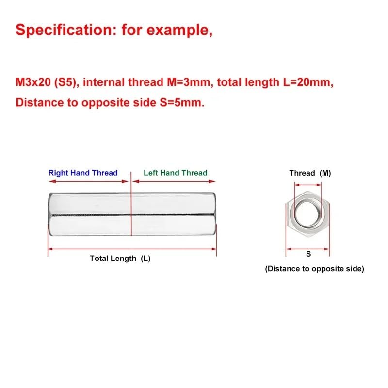 Round Connector Nuts, Right and Left Thread Hex Rod Coupling Nuts 304 Stainless Steel Long Connection M3 M4 M5 M6 M8 M10(1Pcs M8x50 (S13))