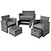TecTake Salon de Jardin en Résine tressée, avec 1 Canapé 2 Fauteuils 2 Tabourets et 1 Table, Coussins Inclus