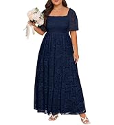 Plus Size Wedding Dress Bride Boho Lace Formal Square Neck Ruffle Sleeves Long Dresses for Curvy ...
