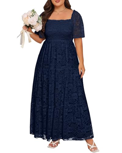 Plus Size Wedding Dress Bride Boho Lace Formal Square Neck Ruffle Sleeves Long Dresses for Curvy Women2