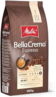 Melitta BellaCrema Espresso całe ziarna kawy, 1 kg, niezmielone, ziarna kawy do ekspresu do kawy, mocne palenie, palone w Niemczech, grubość 5