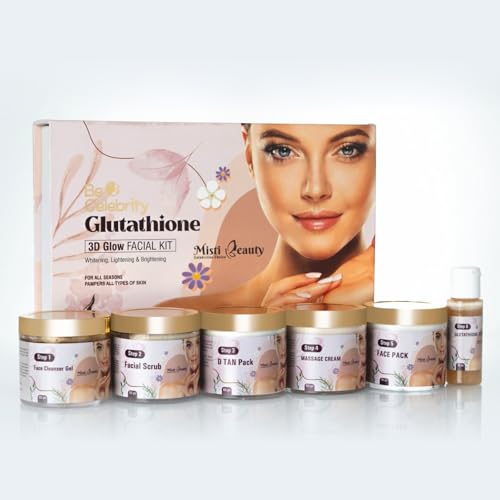 Misti 3D Glow Glutathione Facial Kit For Glowing & Brighter Skin | Removes Tanning, Pigmentation & Acne Dark Spots | For Men And Women | All Skin Types (500 gm & 30 ml)