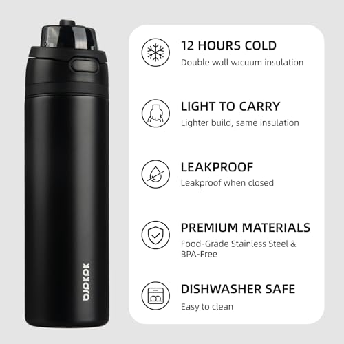Image of BJPKPK 25oz Insulated Water Bottle with Straw Lid & Handle, Stainless Steel | Leak-Proof 2-in-1 Straw & Spout Lid, BPA-Free Vacuum Insulated Bottle Fits Cup Holders for Gym, Office, Travel & Outdoor