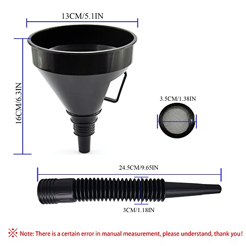 Flex Funnel - Wide Mouth Flexible Funnel with Handle, Automotive Funnels for Engine Oil, Liquid, Diesel, Kerosene,Gasoline (1pcs 5.2" Black)