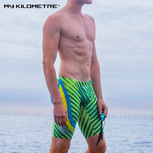 Image of MY KILOMETRE Men's Swimsuit Jammer Solid Swim Jammers Endurance Long Racing Training Swimsuit