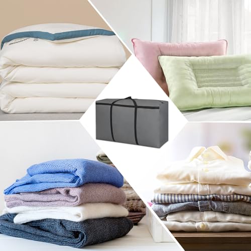 Super Groß Aufbewahrungstasche, 120L Oxford Aufbewahrungsbehälter Organisator, Langlebige Tragetasche Camping Tasche für Bettwäsche Bettdecken Kleidung Kissen Reise Organisator (Grau)