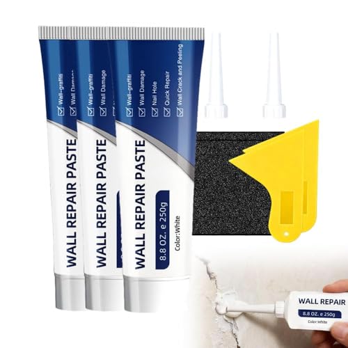 Efficient Drywall Repair Kit with Scraper, Wall Mending Agent White Spackle for Holes &amp; Cracks, Fast Dry Wall Repair Paste for Dents, Tile Gap Filler, Complete Wall Repair Kit Indoor Outdoor (3Pcs)