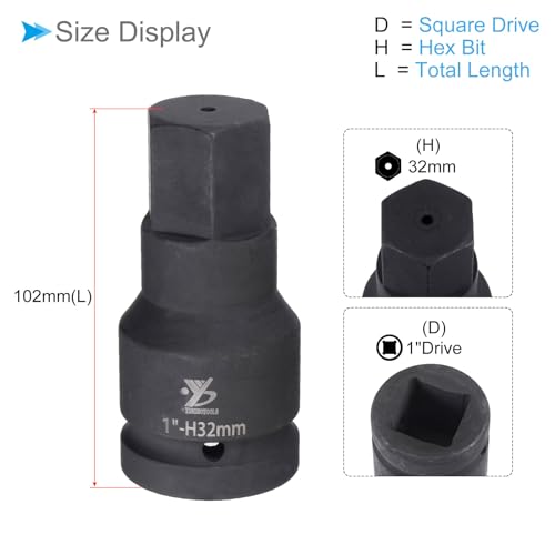 Douille hex de 32 mm 1" d'entraînement en Cr-Mo et de 102 mm de long