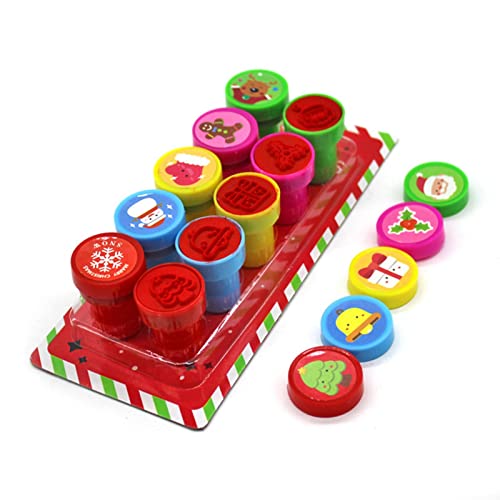 Ocobetom 10 Packungen Weihnachtsstempel, Stempelkissen mit Weihnachtstinte Sammelkarte, Selbstfärbende Stempel, Kinderhandwerk mit Weihnachtsmuster Cover