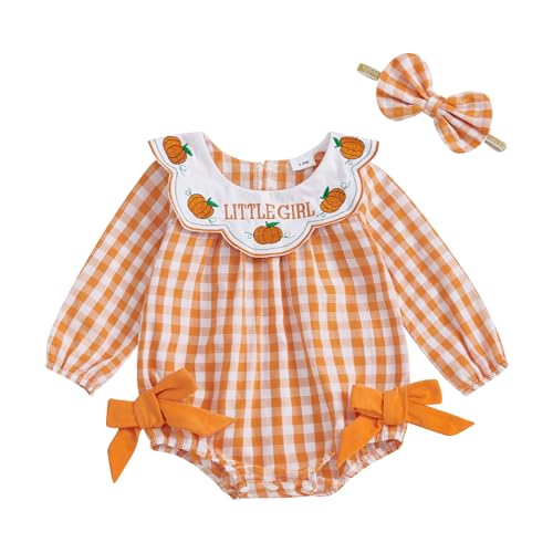 Image of FIOMVA Toddler Baby Girl Clothes Fall Winter Smocked Bubble Romper Embroidery Onesie Long Sleeve Bodysuit Cute Outfits