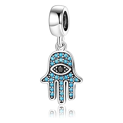 Magic Charms Evil Eye Hamsa Hand Charms 925 Sterling Silver Evil Eye Fátima Bead Pendant Charm para Mujer European Snake Dangle Dazzling Charms Bracelet, Cubic Zirconia Cover