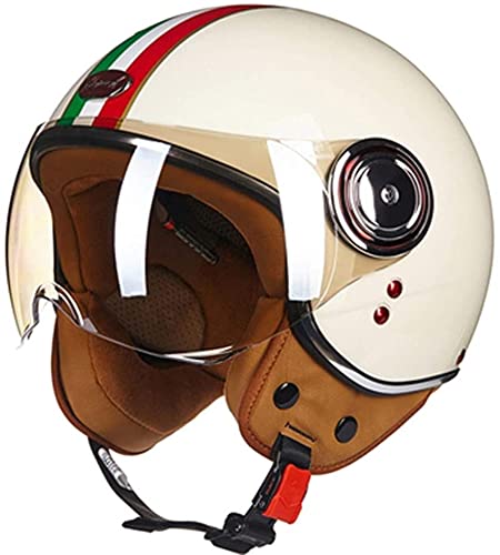 Casque Ouvert Demi-Casque De Moto Casque De Moto Approuvé par Le Dot/ECE avec Pare-Soleil Casque De Moto Vespa De Style Rétro Vintage pour Enfants Jeunes Hommes Femmes A,L=57~58cm Cover