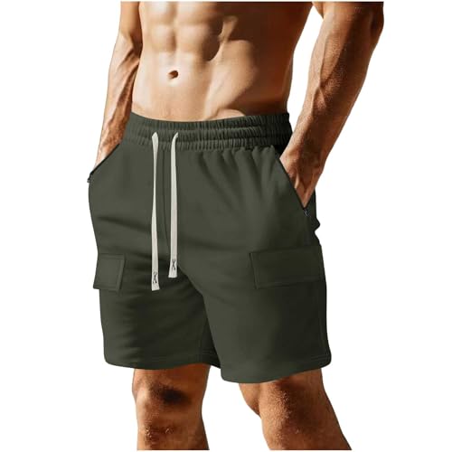 Image of Mens Casual Cargo Shorts Outdoor Elastic Waist Drawstring Sweat Shorts Breathable Gym Workout Jogger Shorts Summer