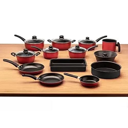 Conjunto de panelas 13 peças antiadrente tampa de vidro (vermelho)