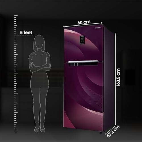 Image of Samsung 301 L, 2 Star, Convertible 5-in-1 Digital Inverter with Display Frost Free Double Door Refrigerator (RT34C45224R /HL, Rhythmic Twirl Red)