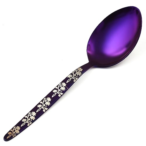 BNAZIND Kunz Purple Spoon | 18/10 Stainless Steel Titanium Shiny Basting Spoon | 9 Inches Plating Daily Chef Quenelle Serving Spoons