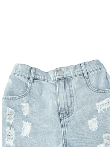 Image of Floerns Girl's Ripped Raw Hem Elastic Waist Straight Leg Denim Shorts with Pockets