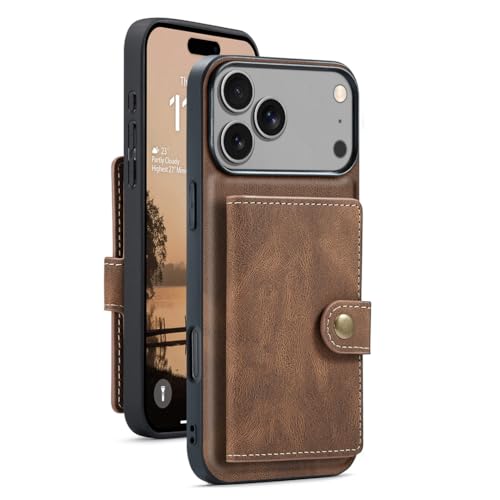 Étui portefeuille cuir iPhone 17 Pro Max marron avec béquille