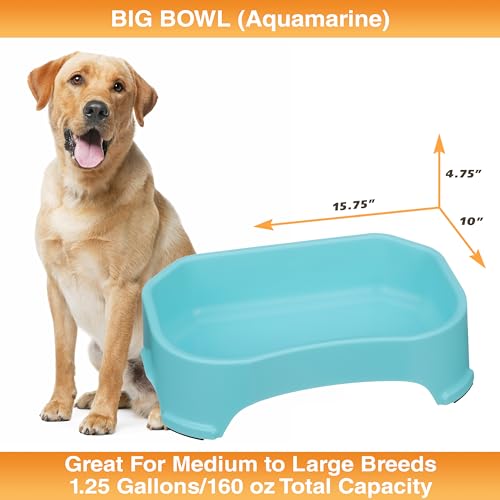 Image of Neater Pet Brands Extra Large Water Bowl for Dogs, Outdoor Dog Water Bowl (1.25 Gallon XL Capacity), Big Trough Style Food Dish for Indoors or Outside, No Spill Large Dog Bowls, Aquamarine