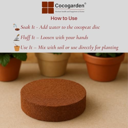 Image of Cocogarden Cocopeat Disc (100 mm, Pack of 2) | for Seedling, Germination, Home Gardening, Potting Soil Mix for Plants, Hydroponics