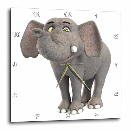 3dRose Wall Clock Silent - 10 inch - A Baby Cartoon Elephant Smiling - Graphics Cartoon