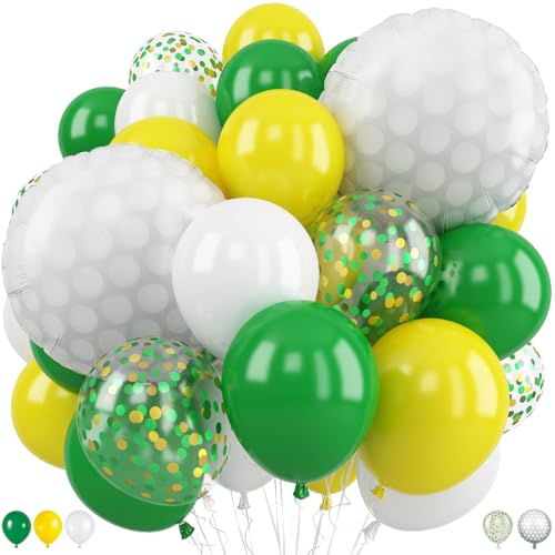 Image of Golf Balloons with 2 Pcs 18 Inch Golf Ball Foil Balloons | 12 Inch Green Yellow Confetti Latex Balloons for Golf Birthday Decorations Sport Theme Party Baby Shower Party Supplies