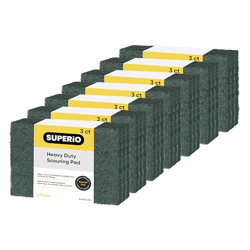 Image of Scouring Pad Non-Scratching Scrubber Non-Scratch Cleaning Scrub Pads Heavy Duty Scouring Pad Reusable Kitchen Scrubbing Pad Pack of 21 Green, by Superio