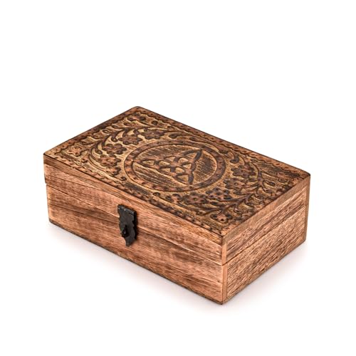 Indus Lifespace Jewelry Boxes Mango Wood Hand Carved Wooden Keepsake Box Gift Organiser Unique Gift Ideas for Men & Women (8 x 5 x 3)