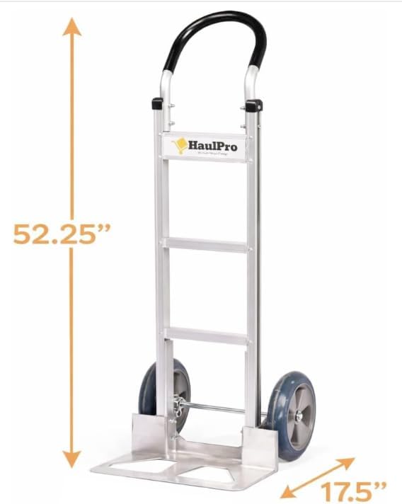Heavy Duty Hand Truck with Horizontal Loop Handle - Aluminum Dolly Cart for Moving - 500 Pound Capacity - 10" Rubber Wheels - 50.25" H x 17.5" W with 17.75" x 9" Die Cast Nose Plate