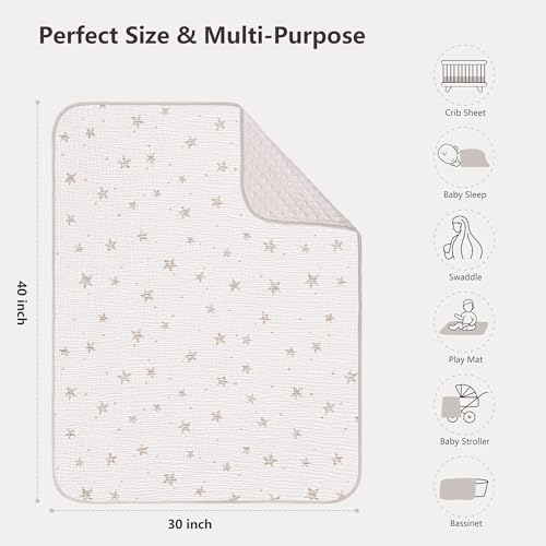 Image of Susurration Baby Blanket for Unisex Boys Girls, Soft Nursery Minky Blanket with Muslin Cotton Front and Dotted Fleece Back, Receiving Blanket for Baby Newborn Infant, 30x40inch (Beige Star)