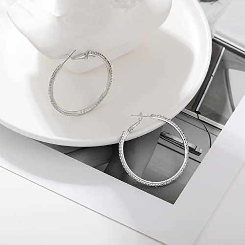 Large Rhinestone Hoop Earrings 925 Sterling Silver Post Cubic Zirconia Hoop Earrings Thin Rhinestones Round Hoop Earrings For Women Silver Hoop Earrings Sparkly Hoop Earrings With Crystals For Girls #TOP7